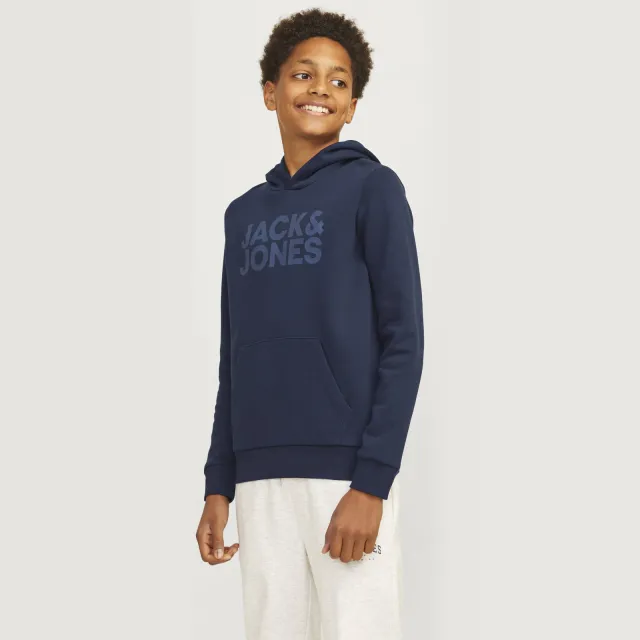 Jack & Jones JUNIOR hoodie JJECORP met tekst Donkerblauw