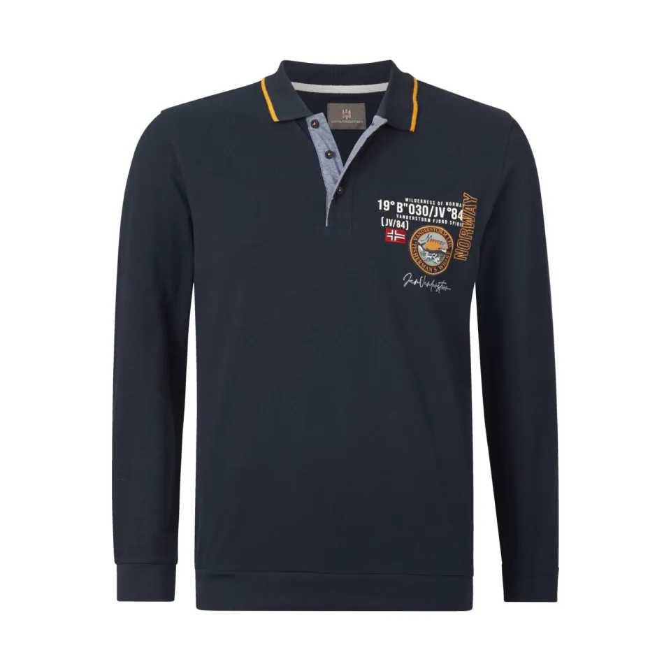 Jan Vanderstorm +FIT Collectie oversized polo LOKI Plus Size met printopdruk donkerblauw, foto 2