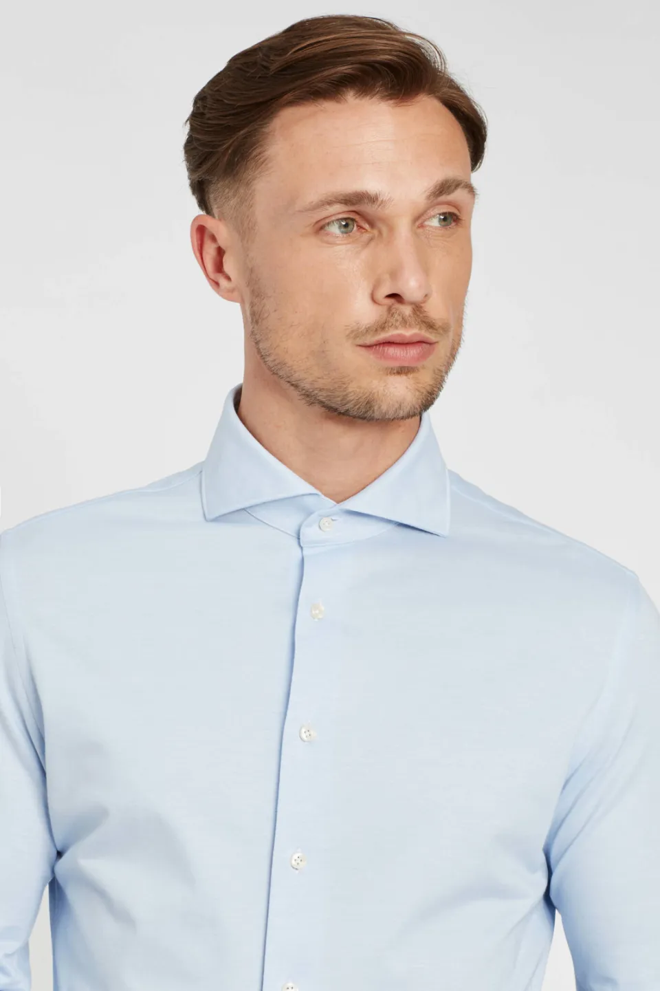 Profuomo gebreid slim fit strijkvrij overhemd blauw, foto 5