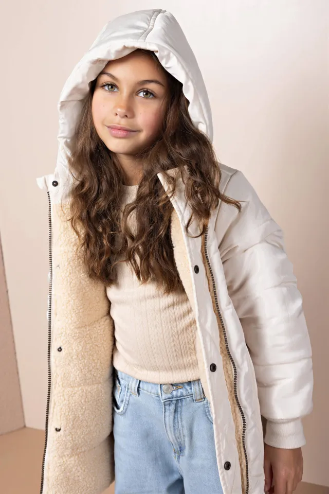Nono Betty teddy winterjas ecru Ecru/wit