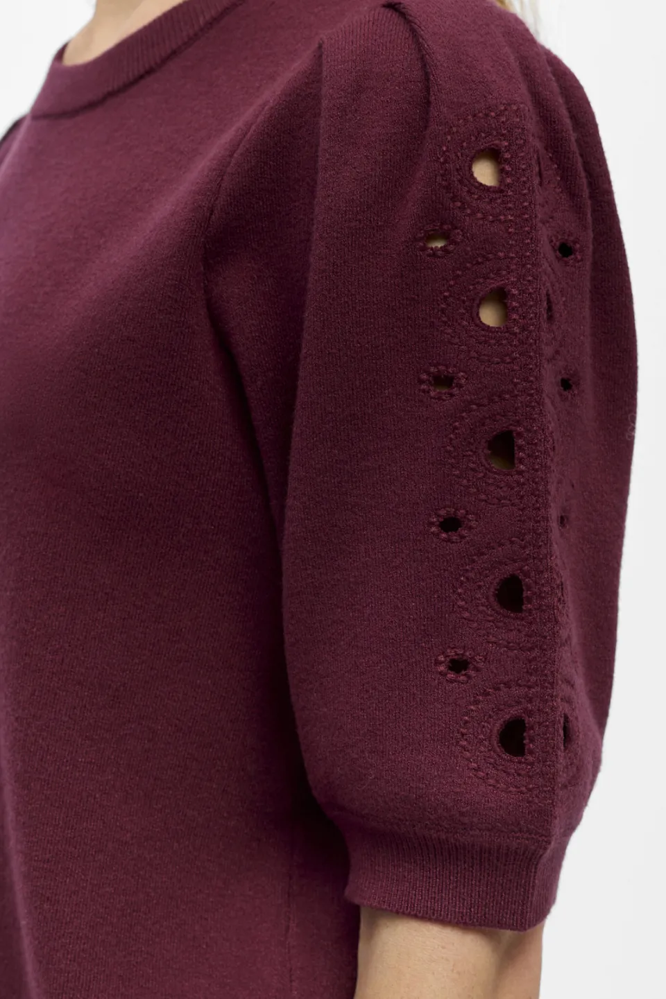 Object rechtvallende top met borduursels - donkerrood, foto 4