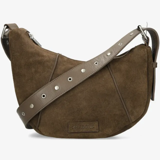 Shabbies Amsterdam PLATAMINI STUDS Shoulderbag Oiled Suede Taupe, foto 2