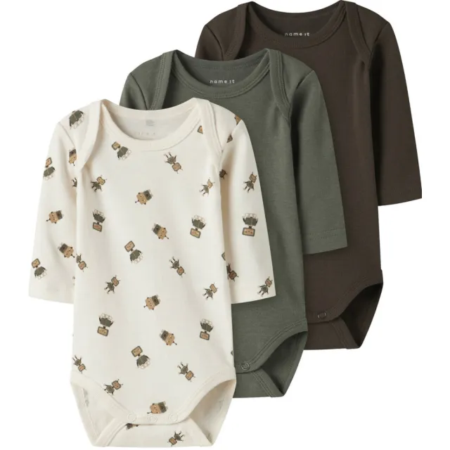 NAME IT BABY romper - beige/groen/bruin (set van 3), foto 2