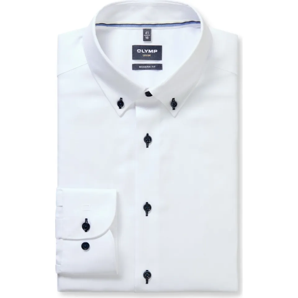 Olymp Overhemd Lange Mouw Olymp Luxor Overhemd Contrast Buttons Wit