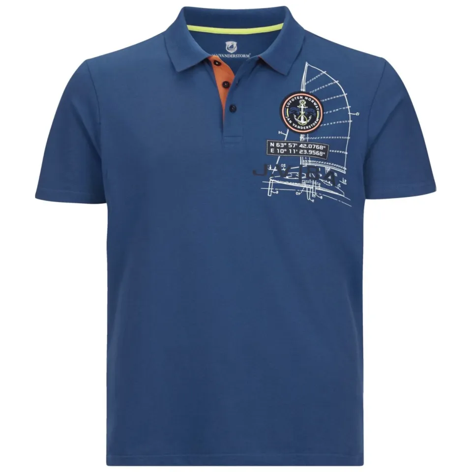 Jan Vanderstorm regular fit polo NICCO Plus Size met printopdruk blauw, foto 2