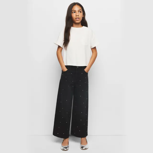 Mango Kids culotte jeans met strass steentjes - zwart Black denim