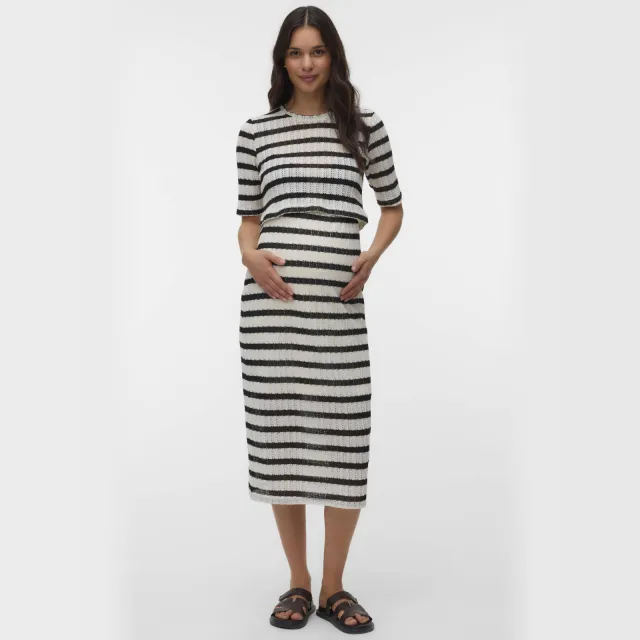 Mamalicious zwangerschapsmidirok gestreept beige zwart Beige / zwart