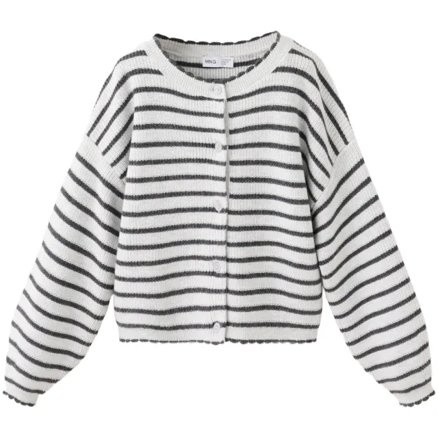 Mango Kids gebreid gestreept vest - ecru Ecru/antraciet