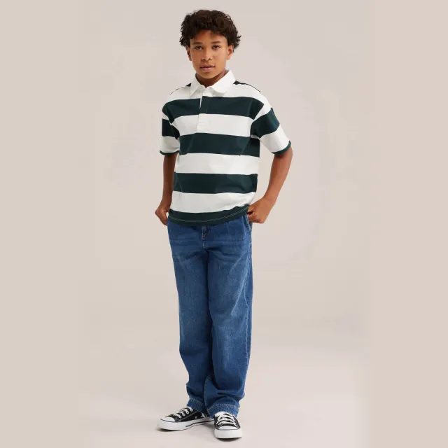 WE Fashion gestreepte polo - donkergroen Donkergroen/wit