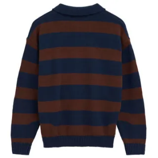 WE Fashion katoenen gebreide gestreepte trui met patches - donkerblauw/bruin, foto 4