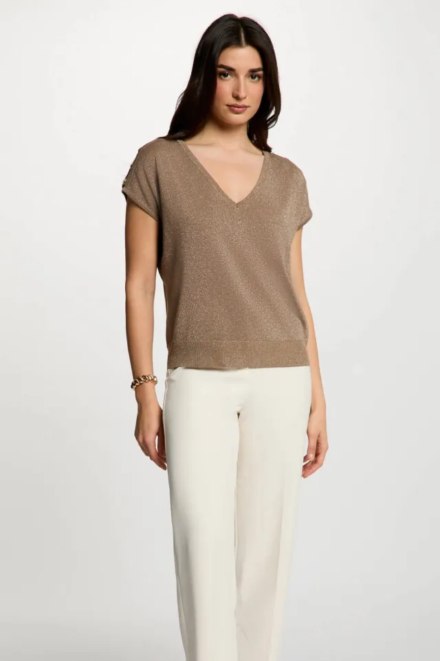 Morgan gemêleerde top met glitters - beige, foto 4