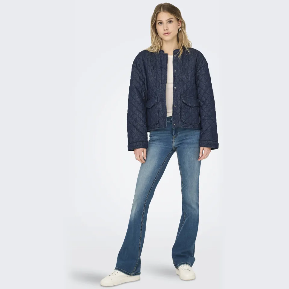Only denim spijkerjas quilted dark blue denim