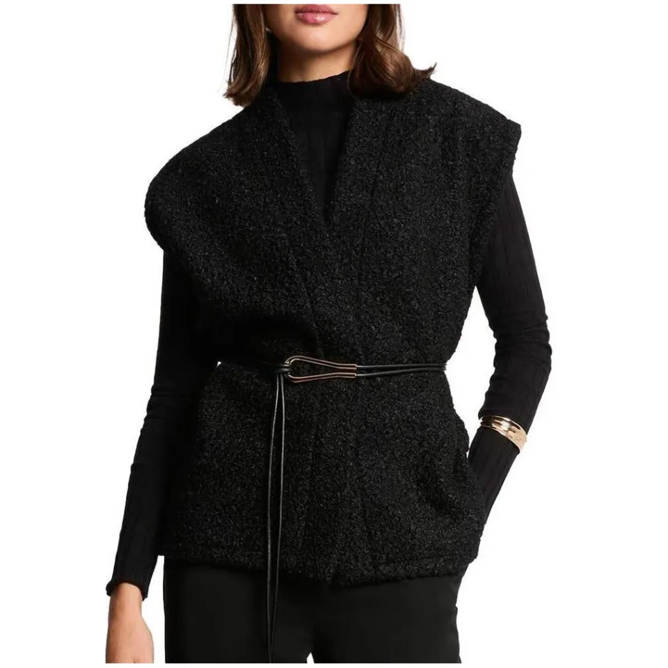 Morgan teddy gilet met ceintuur - zwart