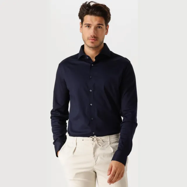 Desoto Luxury Slim Fit jersey overhemd donkerblauw