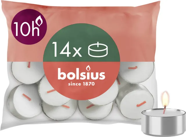 Bolsius maxi theelicht wit 10 branduren 14 stuks, foto 2