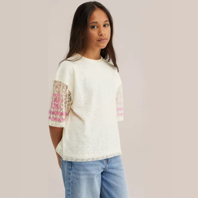 WE Fashion oversized gestreepte T-shirt ecru, foto 6