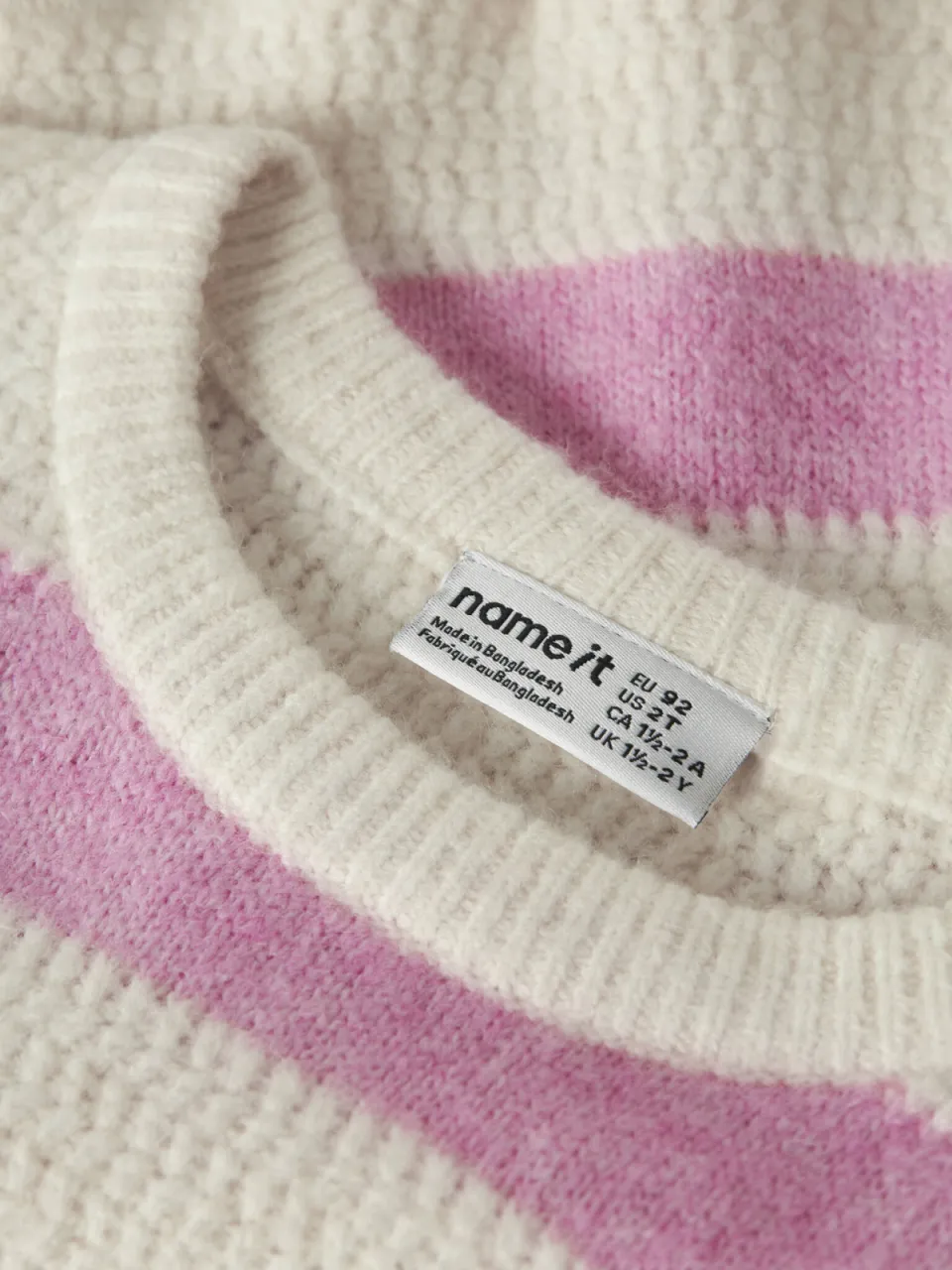 NAME IT MINI gebreide gestreepte trui met wol - wit Meisjes Polyester Ronde hals, foto 4