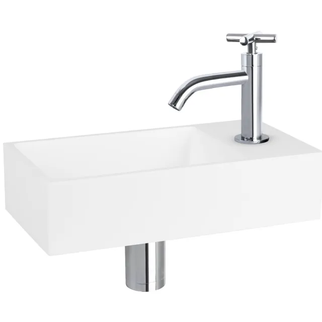 Differnz Fonteinset Differnz Solid Solid Surface 36x18.5x9 cm Wit Met Gebogen Kruis Kraan Chroom