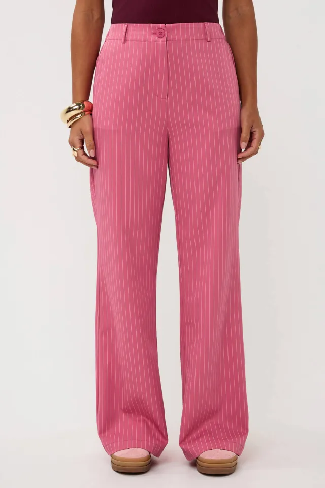 Ydence straight regular tall waist gestreepte pantalon roze