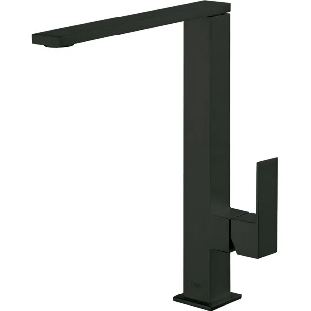 Tres Keukenmengkraan Tres Cuadro 1-Hendel Uitloop Recht 28.5 cm Vierkant Mat Zwart