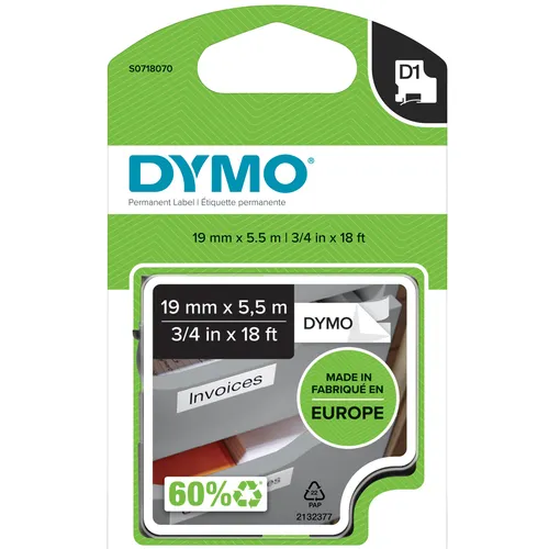 Dymo Labeltape dymo labelmanager d1 polyester 19mmx5,5m Zwart op wit