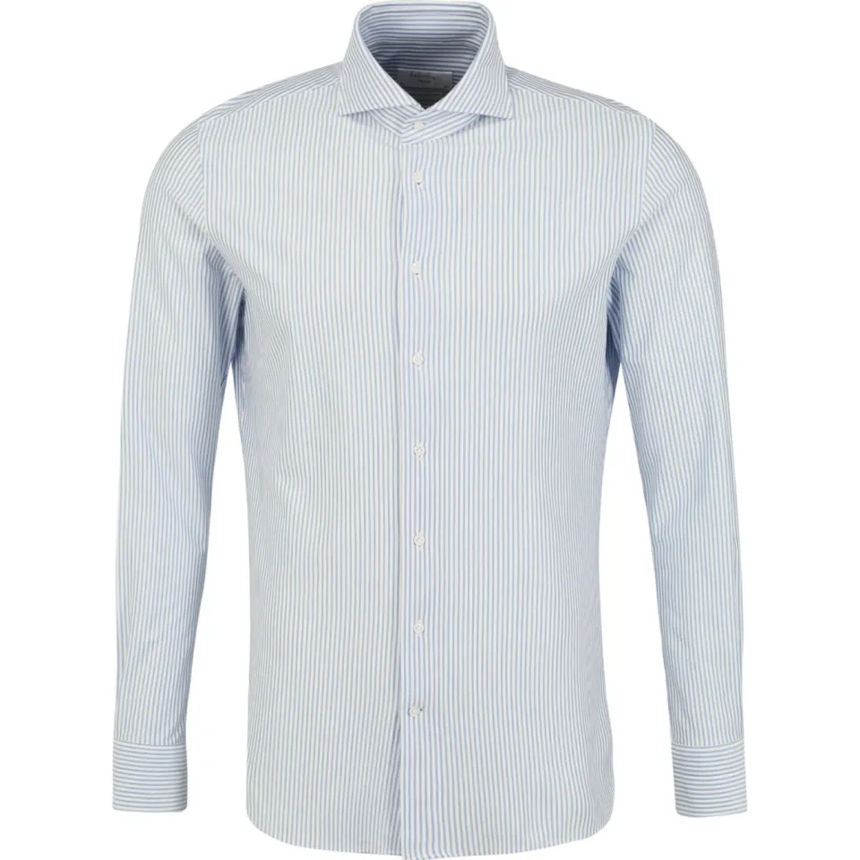 Profuomo Japanese Knitted Slim Fit Jersey overhemd blauw gestreept, foto 2
