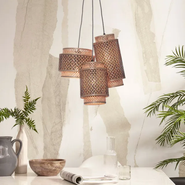Good&Mojo Hanglamp 'Bhutan' 3-lamps, Bamboe, kleur Naturel