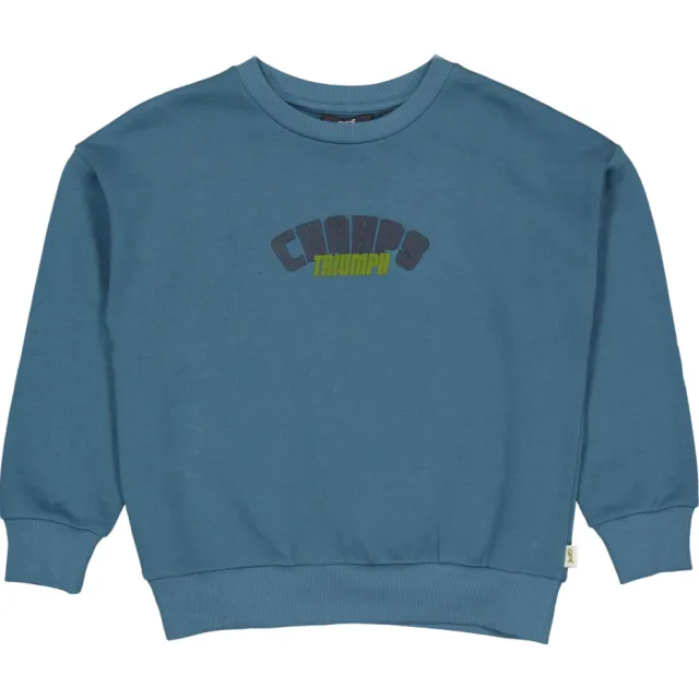 QPI sweater met tekst - blauw