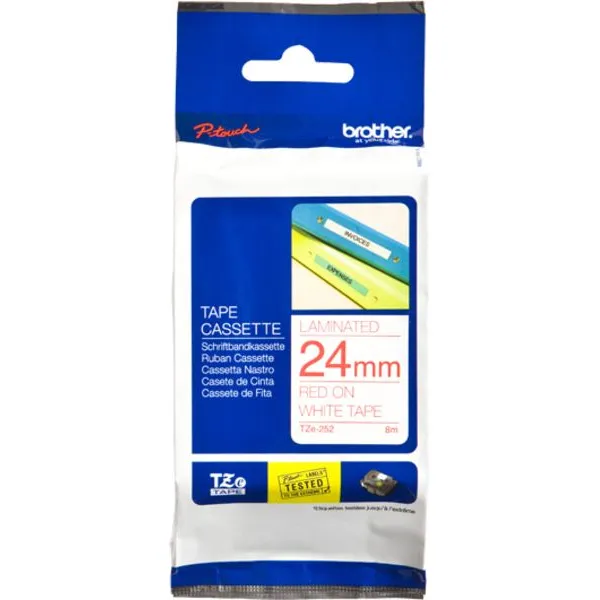 Brother TZe-252 Tape Rood op wit (24 mm)