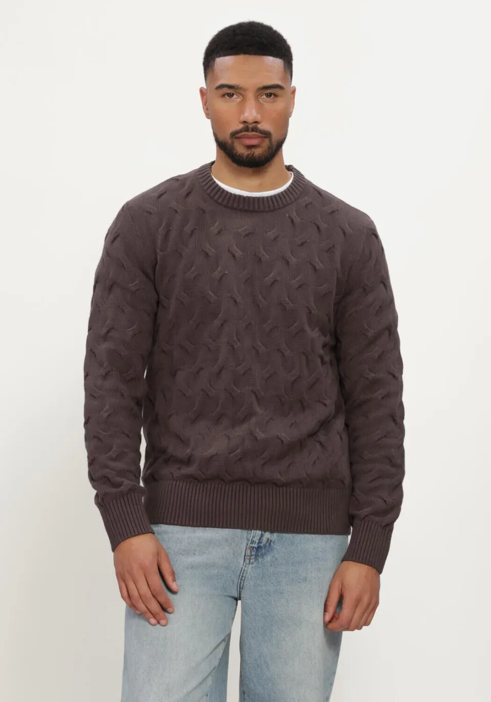 Selected katoenen regular fit gebreide trui - donkerbruin, foto 3