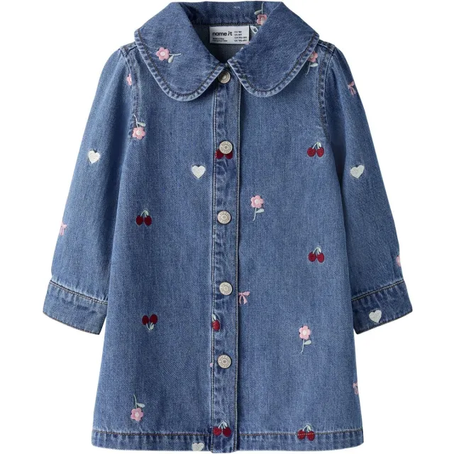 NAME IT gebloemde spijkerjurk middelblauw medium blue denim, foto 2