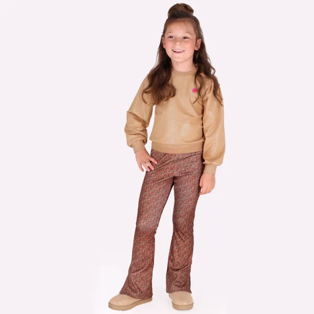 B.Nosy gebloemde flared broek bruin/roze