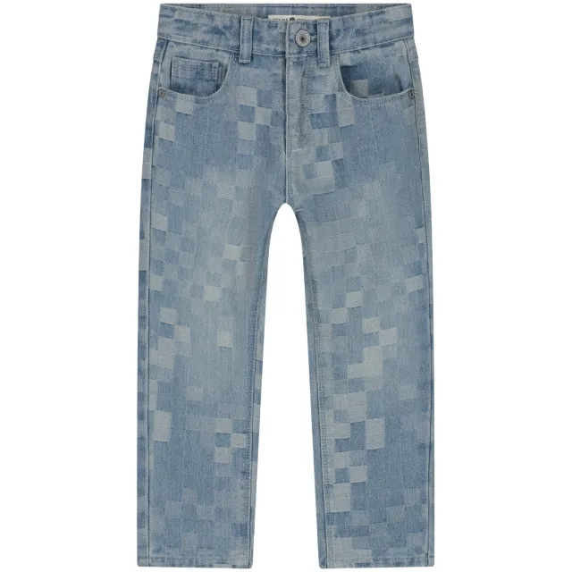 Stains&Stories loose fit geruite jeans - lichtblauw Light blue denim