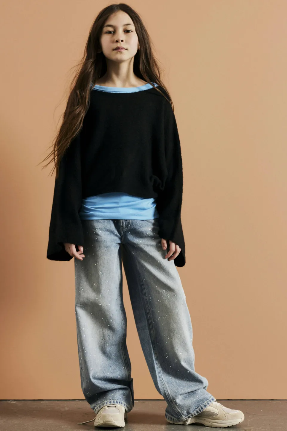 NAME IT KIDS NKFBELLA wide leg jeans met print - blauw Vintage Medium Blue Denim