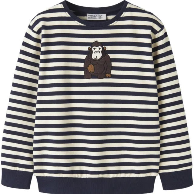 NAME IT MINI gestreepte sweater met borduursels - donkerblauw/wit