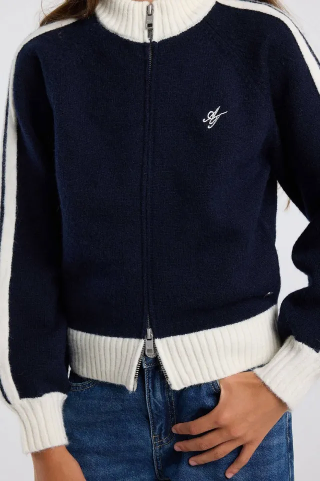 America Today gebreid vest - marineblauw/wit
