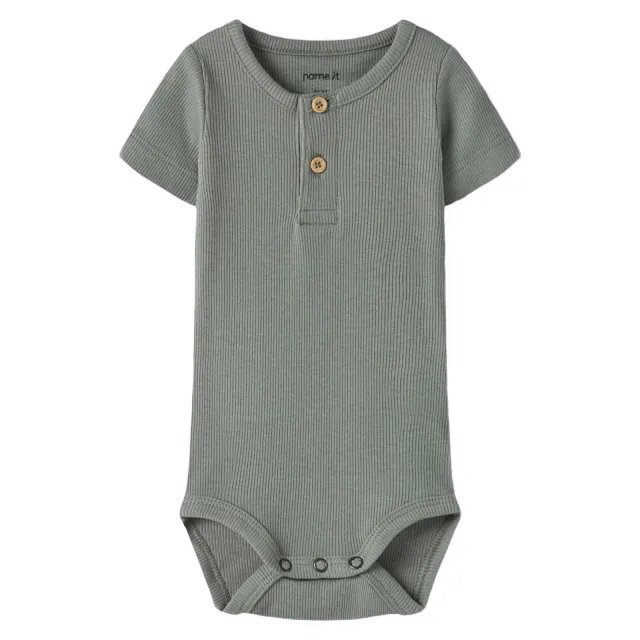 NAME IT BABY romper grijsgroen rib gebreid