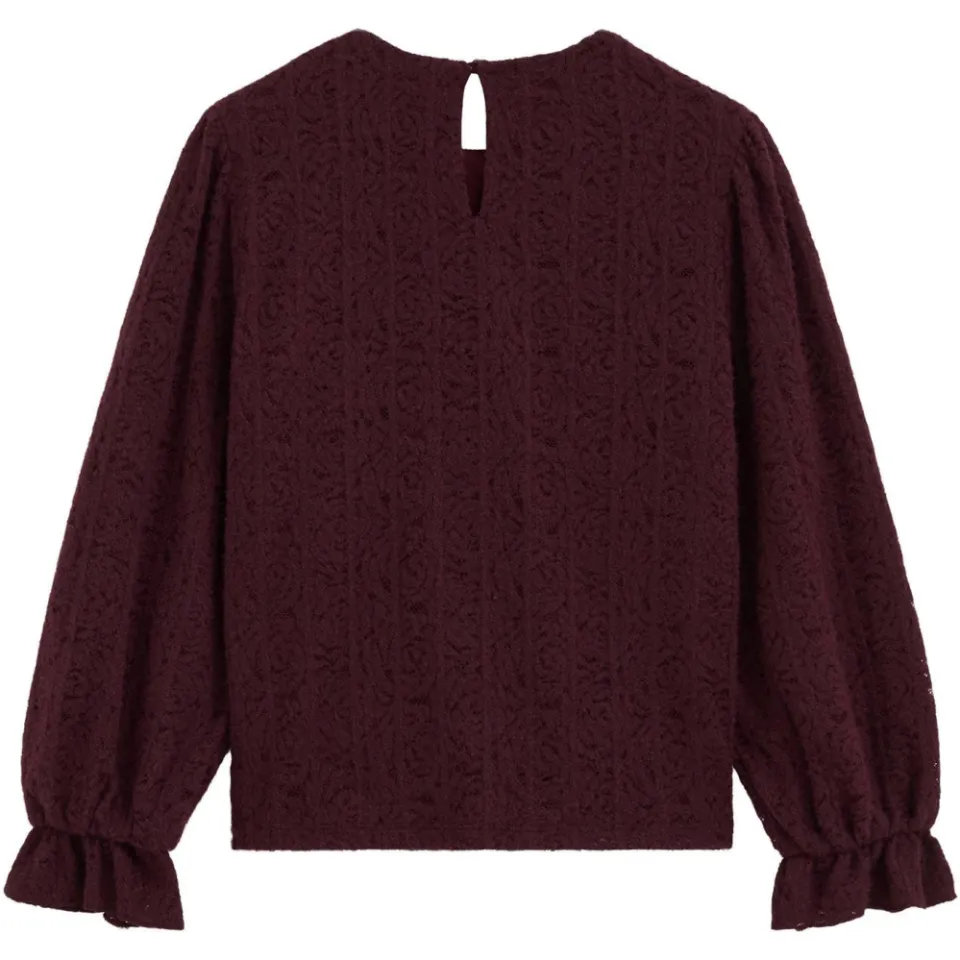 WE Fashion kanten blouse met ruches donkerrood, foto 2