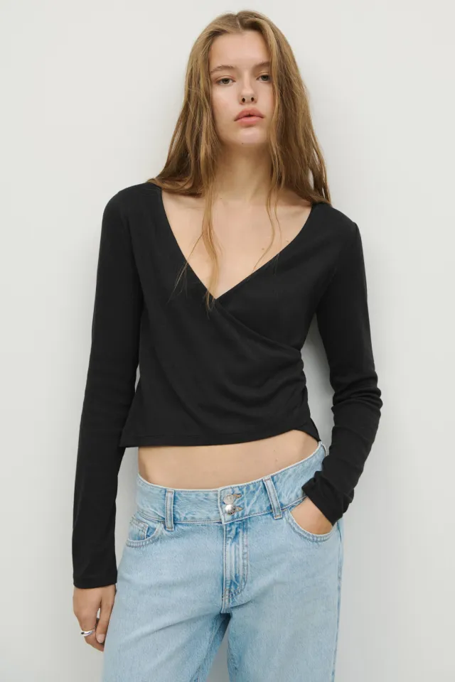 Mango overslagtop zwart, foto 3