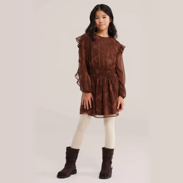 WE Fashion korte jurk met ruches bruin/ecru