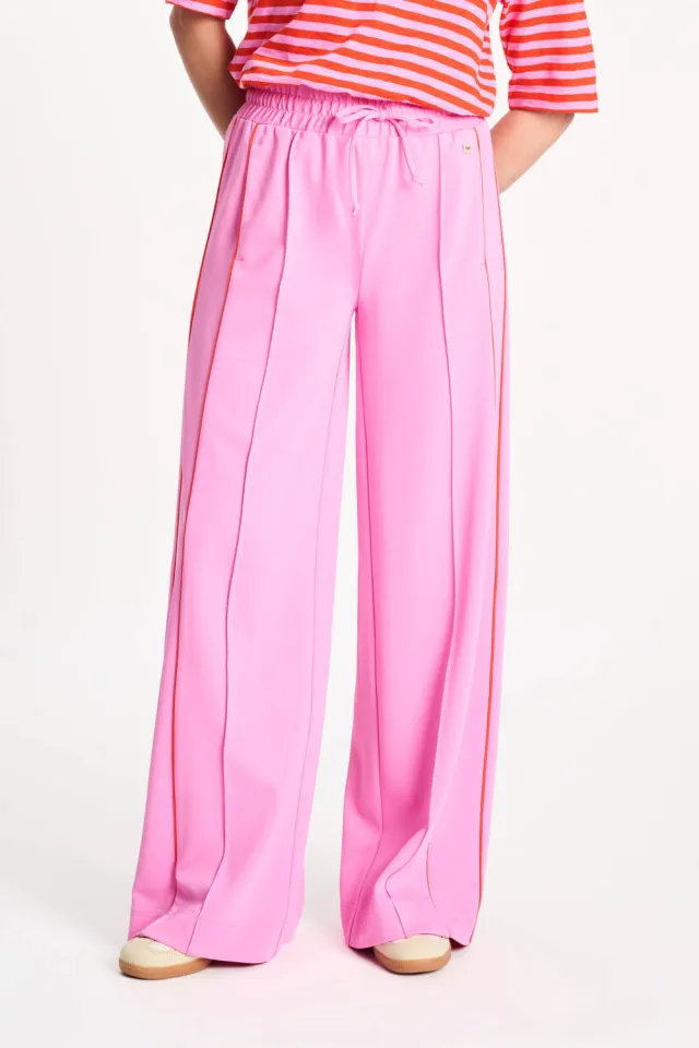 POM Amsterdam wide leg high waist gestreepte broek roze, foto 4