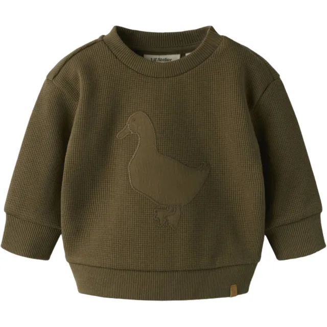 Lil' Atelier BABY rechtvallende sweater met patches - olijfgroen