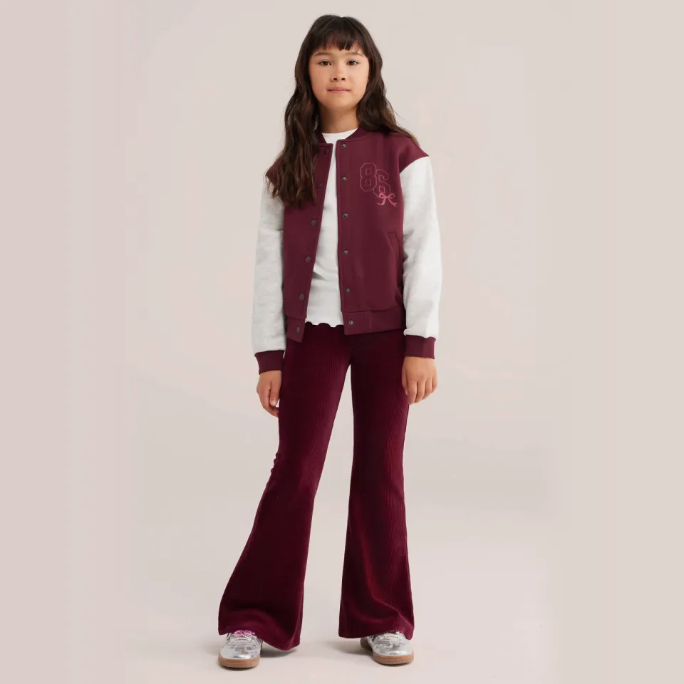 WE Fashion fluwelen flared broek donkerrood