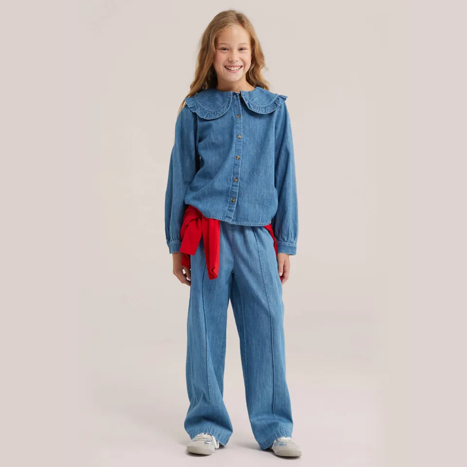 WE Fashion Blue Ridge denim blouse mediumblauw Medium blue denim