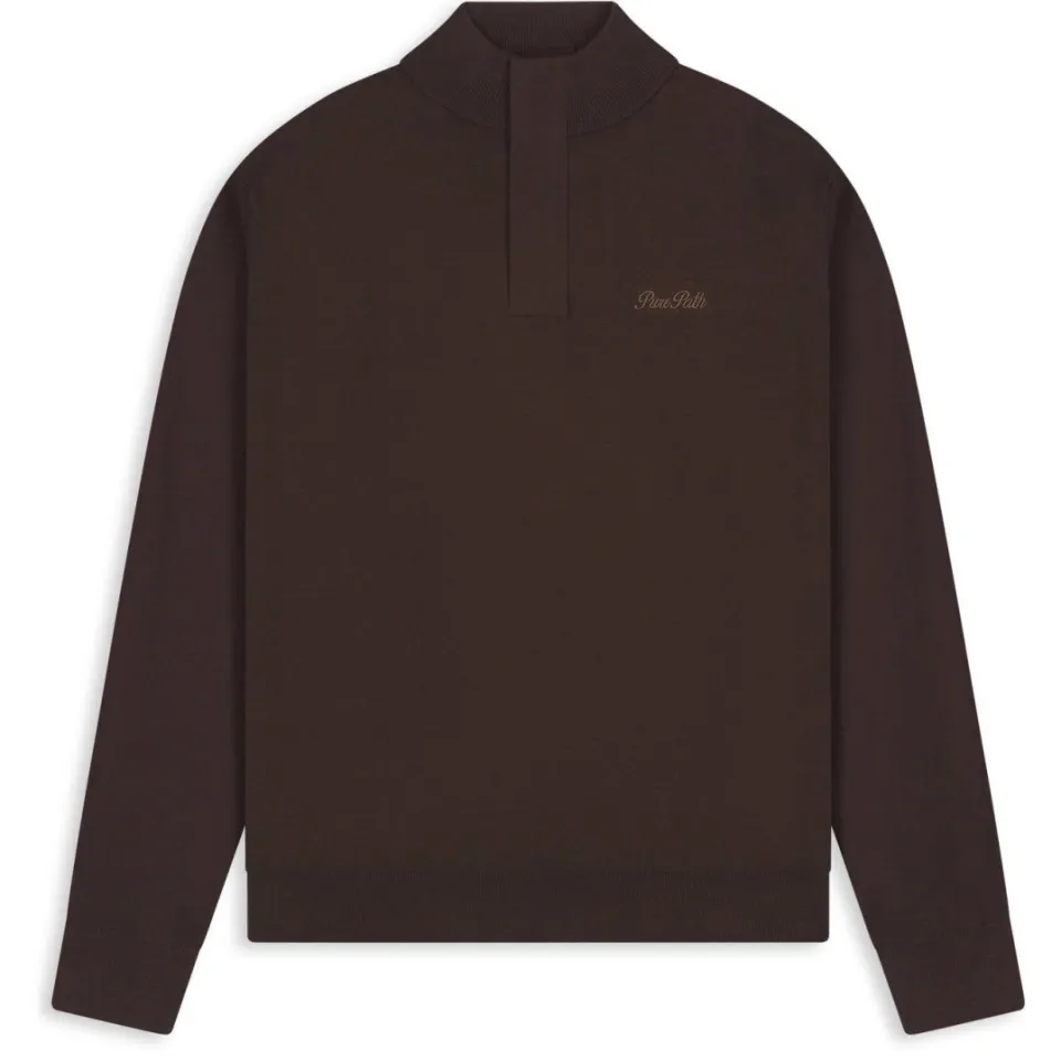 Pure Path katoenen regular fit gebreide trui - dark brown, foto 2