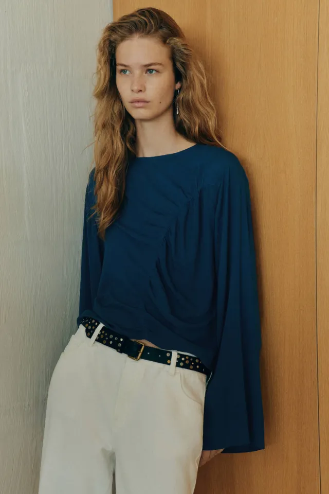 Mango rechtvallende blousetop donkerblauw, foto 3