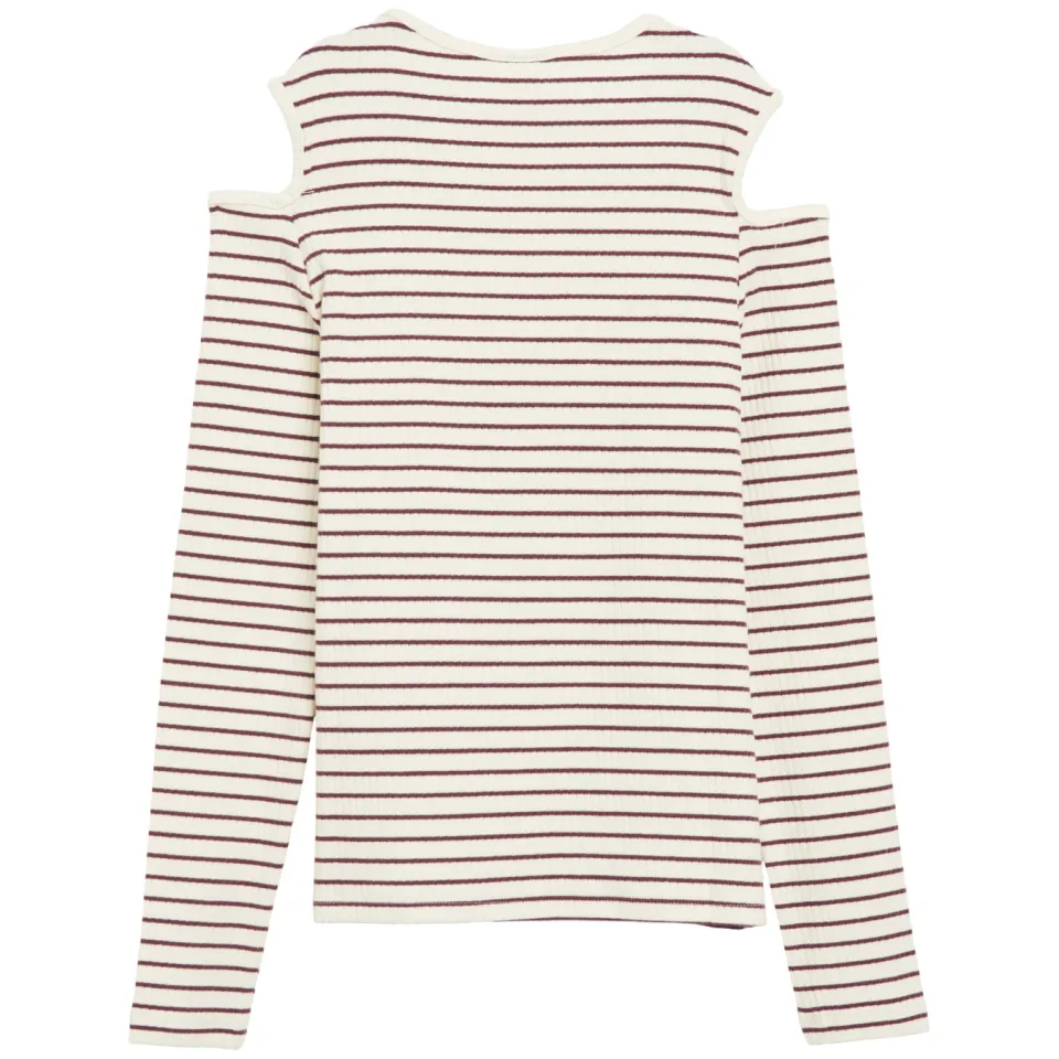 s.Oliver gestreepte longsleeve met open schouders beige, foto 3