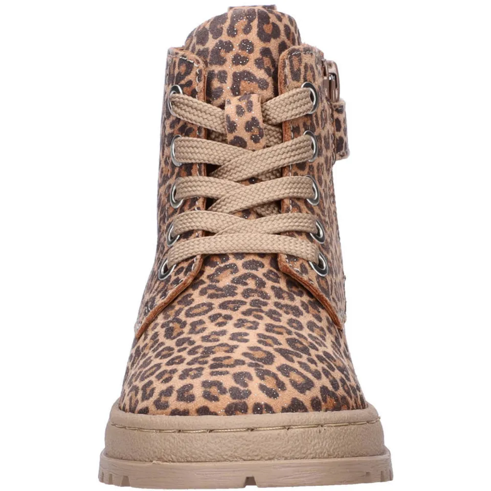 Nelson Kids nubuck veterboots met panterprint brons cognac/zwart, foto 2