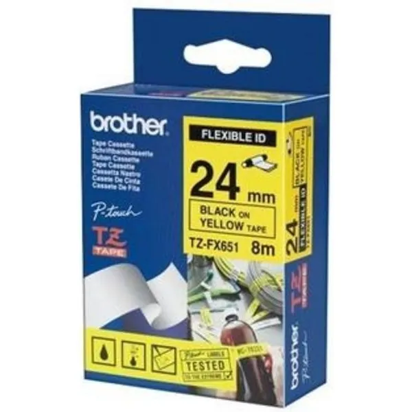 Brother TZe-FX651 Tape Zwart op geel (24 mm)