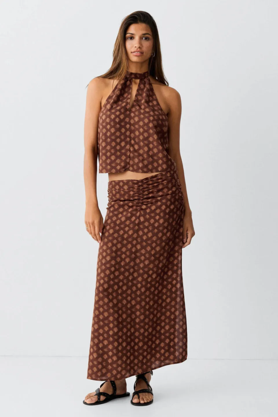 Mango haltertop met print bruin, foto 4